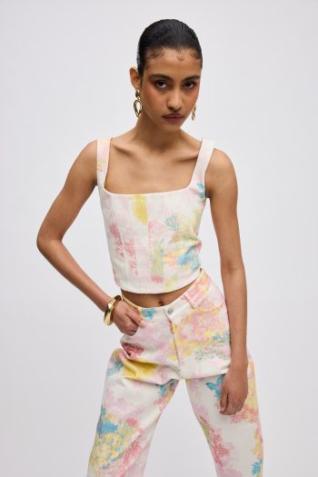 Floral Mist Denim Corset – Print - Image 2
