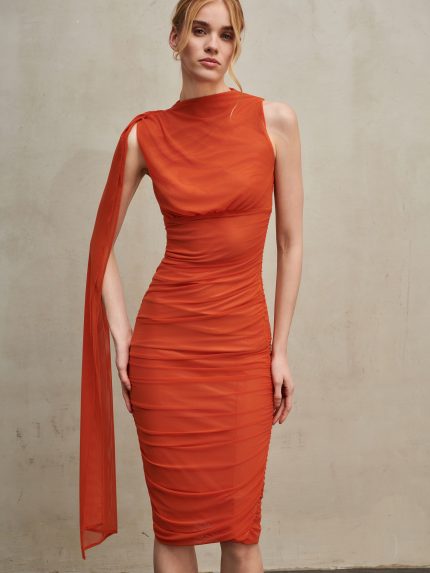 Midi Mesh Dress – Burned Orange