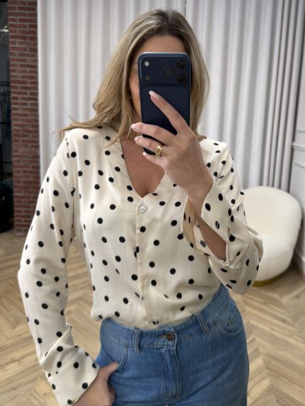 Diana Polka Blouse – Cream/Black