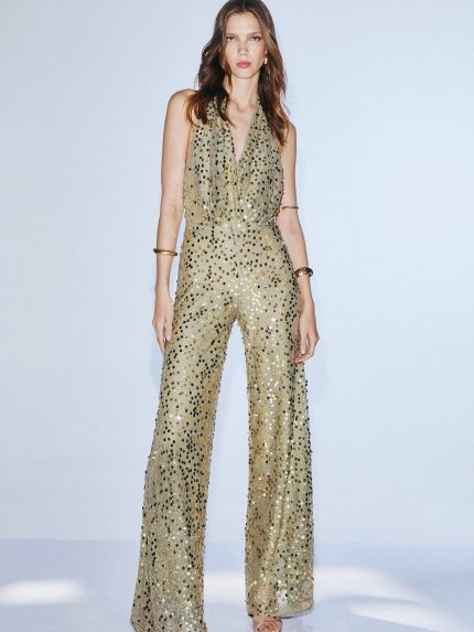 Gianna Sequin Jumpsuit – Olive