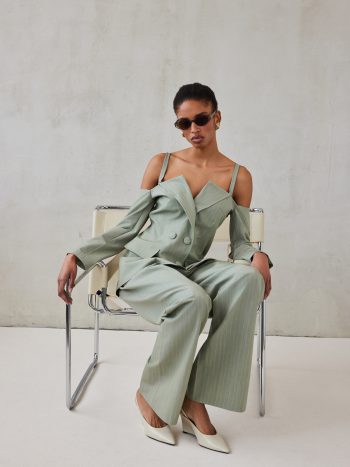 Simone Suit – Olive Striped - Image 4