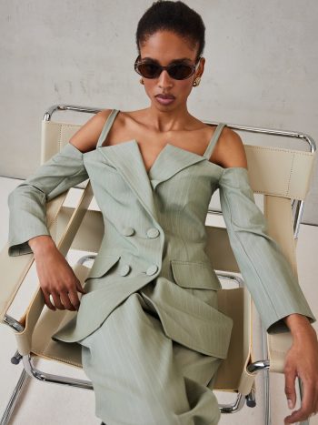 Simone Suit – Olive Striped - Image 3
